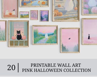 Colección de láminas artísticas de Halloween en rosa • Decoración de temporada espeluznante (descarga digital)