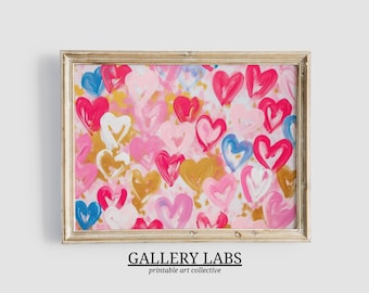 Love Heart Painting DOWNLOADABLE Muted Nursery PRINTABLE Wall Art Colourful Decor Painting Girly Apartment Print Valentines Day Wall Art