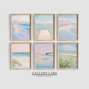 Rosa Küsten Wand Kunst • Maximalistische Dekoration • Strand Gemälde • Sommer Ozean • Strand Haus Dekor • Trendige druckbare Kunst