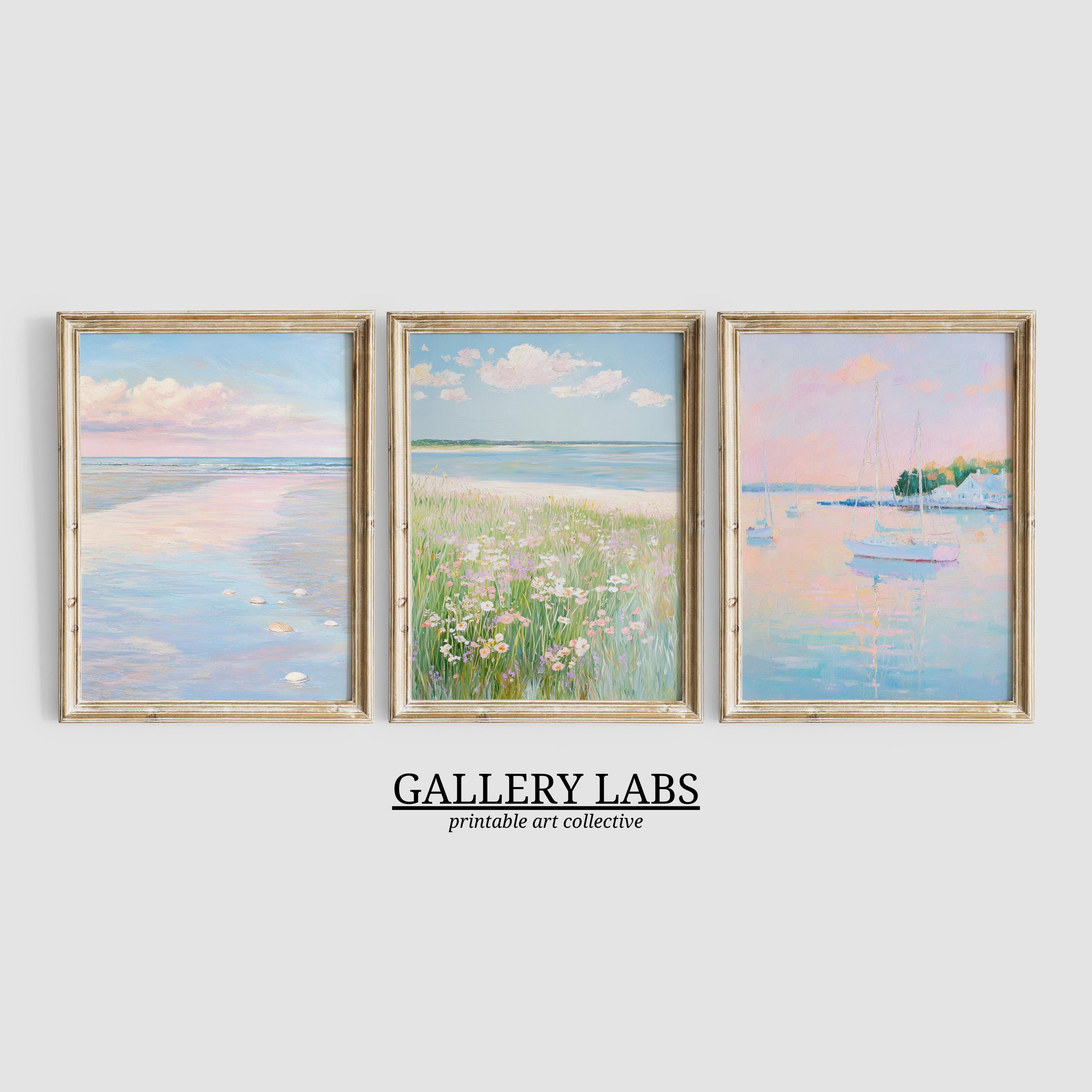 Set of 3 Pink Coastal Wall Art • Preppy Maximalist Decor • Summer Beach Print • Ocean Painting • Beach House Decor • Trendy Printable Art