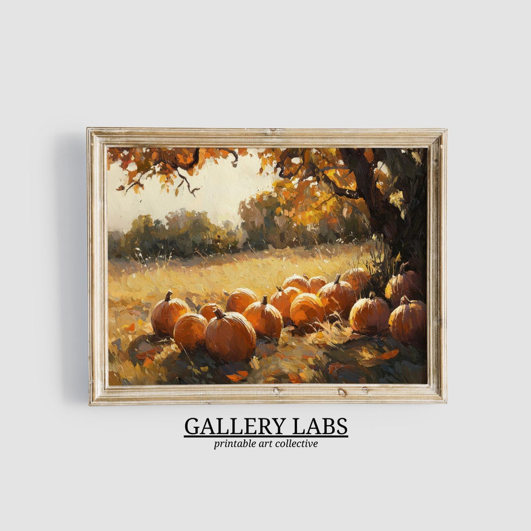 Pumpkin Field Landscape Oil Painting • Vintage Fall Print (digital Art ...
