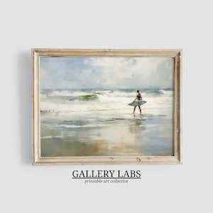 Vintage surfen zeegezicht kunstafdruk • Decor kust strandhuis (downloadbare kunst)