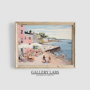 Abstract Coastal Painting PRINTABLE Wall Art Vintage Beach Print DOWNLOADABLE Girly Apartment Decor Seascape Print Pink Coastal Painting