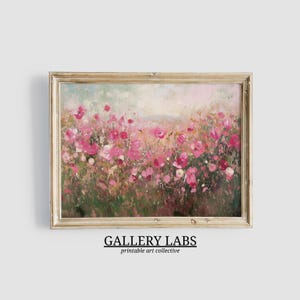 Cuadro de flores silvestres rosas • Obra de arte botánica imprimible • Arte de pared estilo granja • Decoración femenina para apartamento • Lámina de primavera • Arte descargable