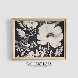 Abstrakte botanische Blumen Malerei DRUCKBARE Wohnung Dekor HERUNTERLADEN Retro Druck Blumendekor Kinderzimmer Wand Kunst Schwarz Weiß Druck
