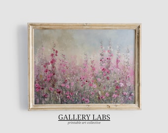 Pink Wildflower Field Painting • Printable Spring Farmhouse Art (Digital Download)