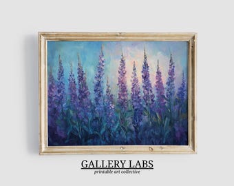 Lavender Field Art Print • Vintage Floral Farmhouse Decor (Digital Download, Horizontal Painting)