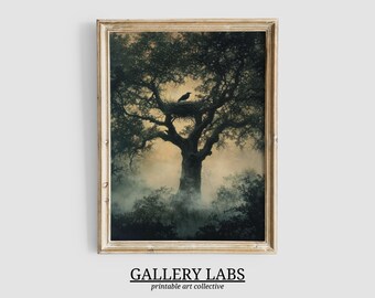 Dark Crow Oil Painting • Vintage Gothic Halloween Decor (Digital Art)