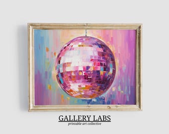 Modern Disco Ball Painting PRINTABLE Retro Apartment aesthetics DOWNLOADABLE 1950s Print Maximalist Decor Colourful Preppy Wall Art