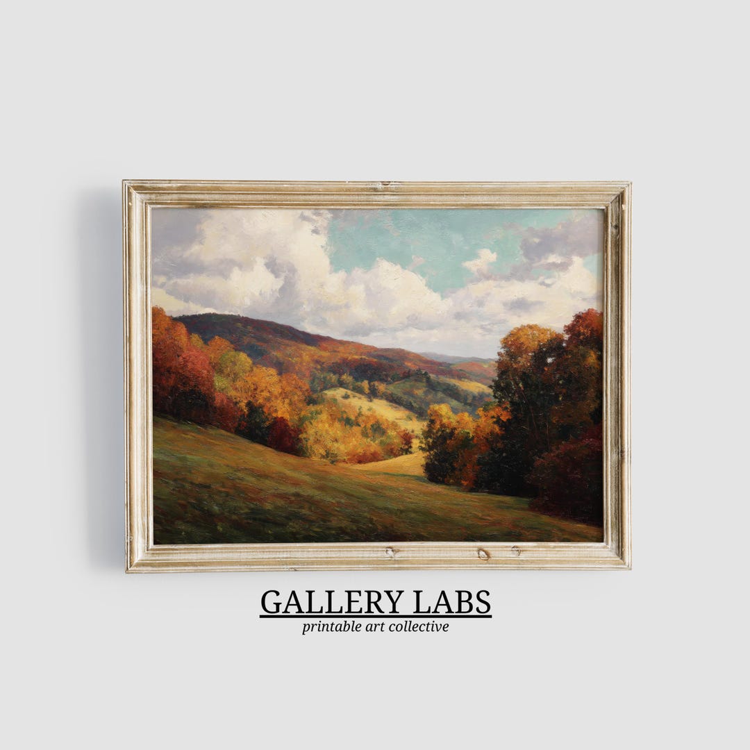 Vintage Fall Landscape Oil Painting • Rustic Autumn Decor (digital ...