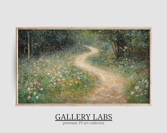 Moody Forest Path Samsung Frame TV Art • Wildflower Landscape Painting (Digital Download)