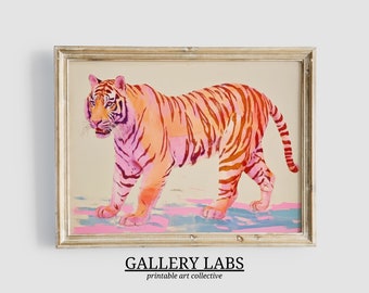 Pink Tiger Painting DOWNLOADABLE Maximalist Wall Art PRINTABLE Cute Apartment Decor Pink Aesthetics Print Trendy Wall Art Preppy Decor