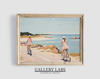 Modern Seascape Coastal Painting • Pink Beach House Decor (Digital Download, Horizontal Print)