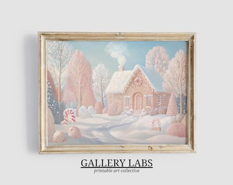 Pink Gingerbread House Print • Girly Christmas Wall Art (Digital Download)