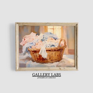 Laundry Room Painting PRINTABLE Wall Art DOWNLOADABLE Vintage Muted Laundry Basket Painting Farmhouse Artwork Cottage Core Decor Painting