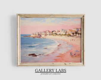 Pink Coastal Beach Town Art • Seaside Print (Digital Download)
