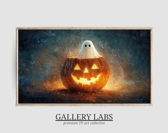 Ghost in Pumpkin Samsung Frame TV Art • Spooky Halloween Painting (Digital Download)
