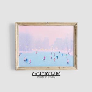 Pink Ice Skating Rink Painting • Printable Seasonal Decor • Pink Christmas Wall Art • Girly Winter Decor • Cute Rustic Farmhouse Print