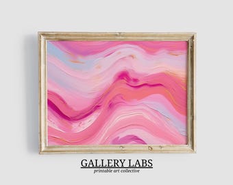 May include: A rectangular framed wall art piece featuring an abstract oil painting with thick, textured brushstrokes in shades of magenta, hot pink, soft blush, and pale lavender, encased in a light-toned wooden frame with visible grain.