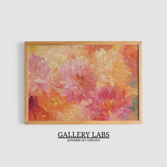 花の絵画 • オレンジとピンクの植物画（デジタルアートダウンロード