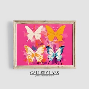 Pink Butterfly Painting DOWNLOADABLE Maximalist Wall Art PRINTABLE Cute Apartment Decor Pink Aesthetics Print Trendy Wall Art Preppy Decor