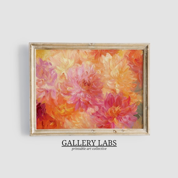 花の絵画 • オレンジピンクのボタニカルプリント（デジタルアート