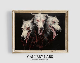 Impressão artística de Cérbero • Pintura de terror gótico (Download digital)