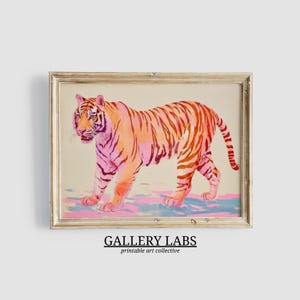 Pink Tiger Painting DOWNLOADABLE Maximalist Wall Art PRINTABLE Cute Apartment Decor Pink Aesthetics Print Trendy Wall Art Preppy Decor