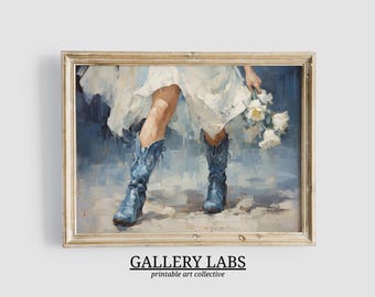 Western Wall Art Printable Girly Apartment Decor Downloadable Retro 1950s Print Preppy Dorm Decor Cowgirl Boots Painting Trendy Art