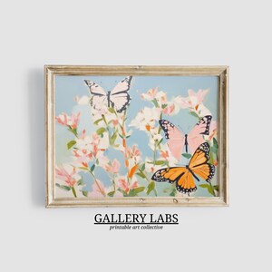 Abstract Butterfly Painting DOWNLOADABLE Girly Dorm Decor PRINTABLE Wall Art Blue Print Preppy Room Decor Maximalist Painting Floral Art