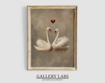 Cuadro de cisne neutro para pared • Pintura minimalista para el Día de San Valentín