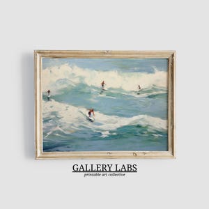 Retro Surfing Coastal Painting PRINTABLE Wall Art Vintage Ocean Print DOWNLOADABLE Beach House Decor Seascape Print Abstract Ocean Wall Art