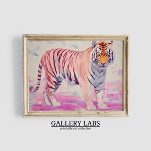 Pink Tiger Painting DOWNLOADABLE Maximalist Wall Art PRINTABLE Cute Apartment Decor Pink Aesthetics Print Trendy Wall Art Preppy Decor