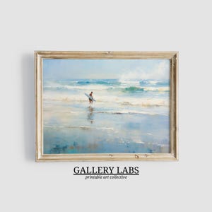 Abstract Surfing Coastal Painting PRINTABLE Wall Art Vintage Ocean Print DOWNLOADABLE Beach House Decor Seascape Print Retro Ocean Wall Art