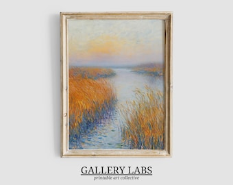 Vintage Marsh Landscape Art Print • Moody Wetlands Painting (Digital Download)