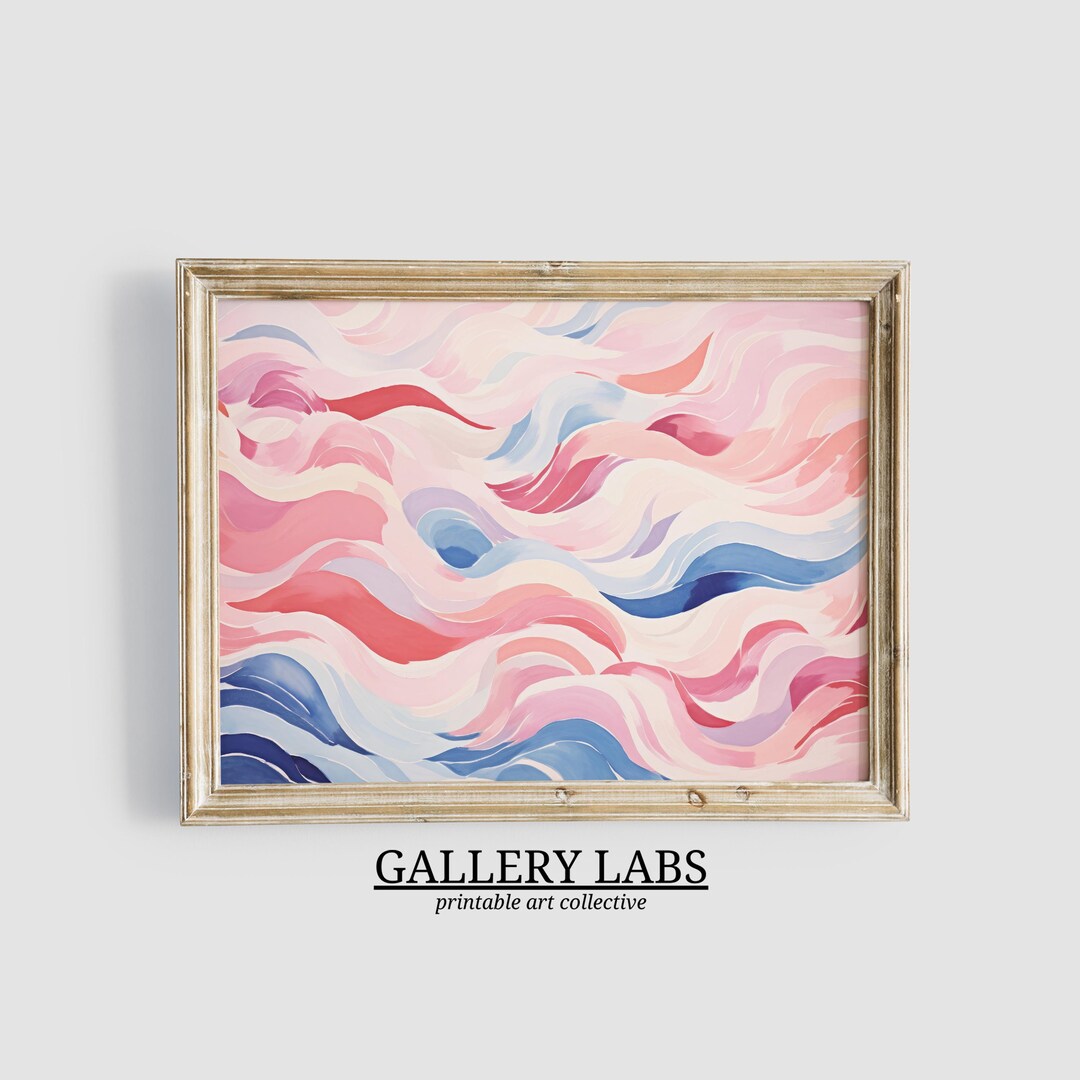 Abstract Pink Blue Waves Art Print • Modern Wall Decor (digital ...