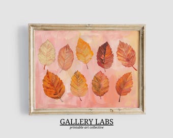 Herfstbladeren kunstprint • Roze herfstdecor (digitale download, horizontaal)
