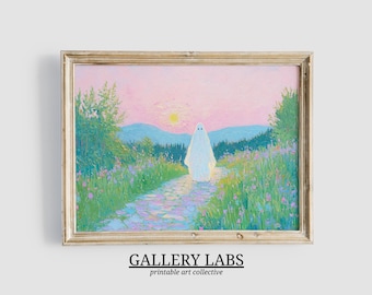 Ghost Landscape Painting • Pink Halloween Print (Digital Download)