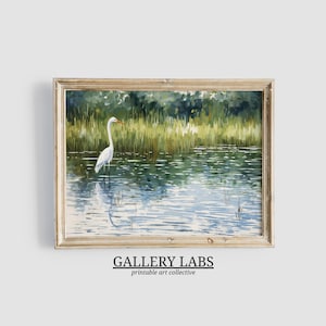 Antique Heron Watercolor Painting PRINTABLE Minimalist Art DOWNLOADABLE Bird Print Coastal Wall Art Vintage Animal Print Beach House Decor