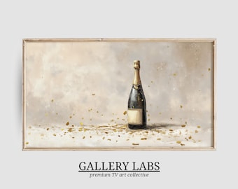Pintura em garrafa de champanhe • Arte digital para TV Samsung Frame na véspera de Ano Novo
