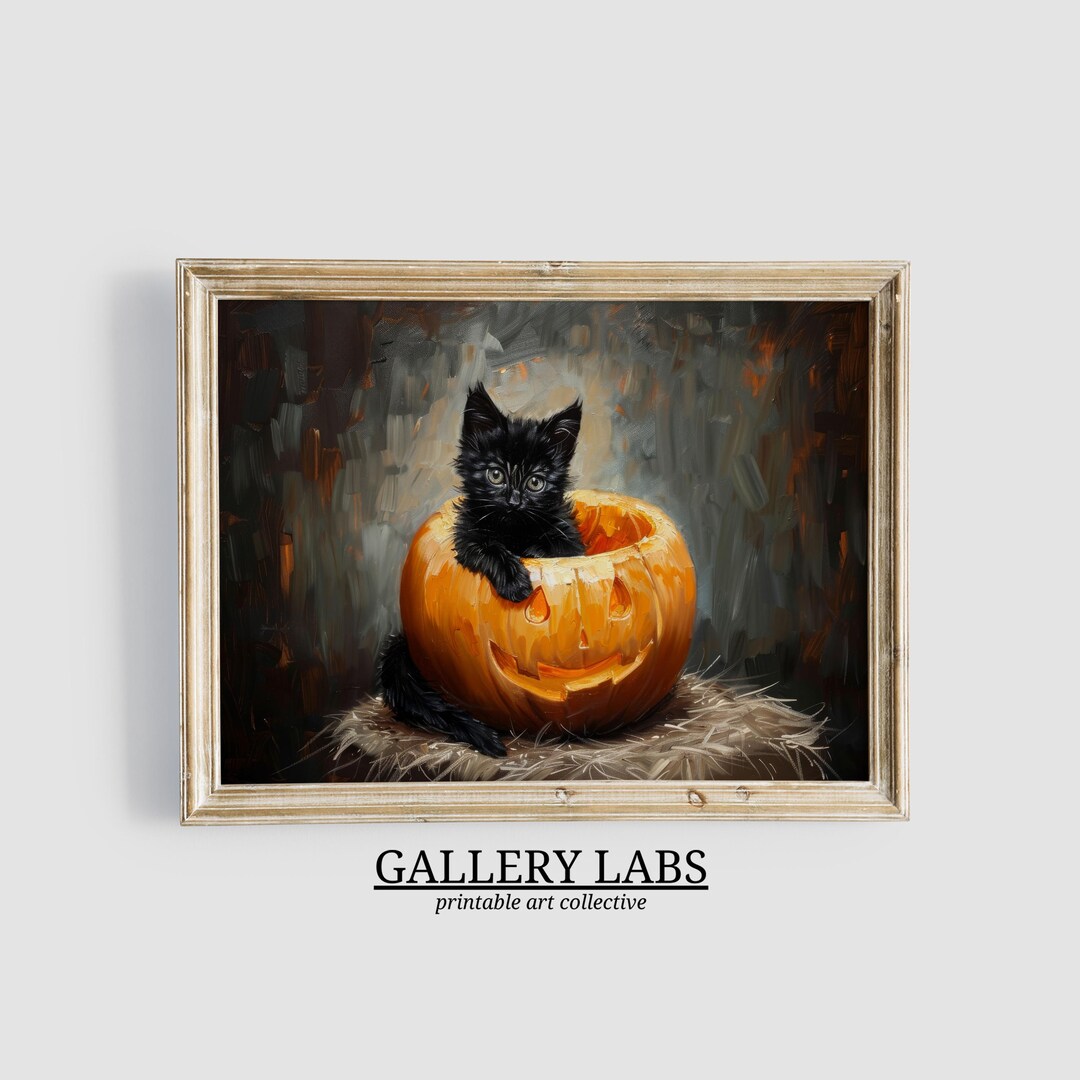 Black Cat Pumpkin Art Print • Halloween Decor (digital Download) - Etsy