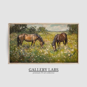 Wild Horses Samsung Frame TV Art • Spring Wildflower Farmhouse Decor • Vintage Farm Animal Painting • Antique Home Decor • Digital TV Art