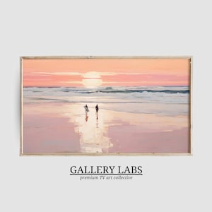 Pink Surfing Coastal Samsung Frame TV Art • Retro Beach House Decor • Pink Ocean Painting • Seascape Decor • Summer TV Art • Digital TV Art