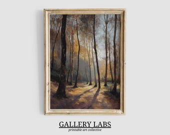 Pintura al óleo de un bosque otoñal • Paisaje otoñal melancólico (Descarga digital)