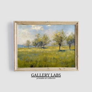 Spring Landscape Painting PRINTABLE Countryside Wall Art DOWNLOADABLE Spring Decor Country Print Vintage Farmhouse Decor Cottagecore Art