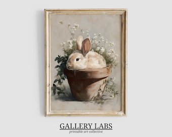 Vintage Easter Bunny Print • Spring Flower Nursery Wall Decor (Digital Download Art)