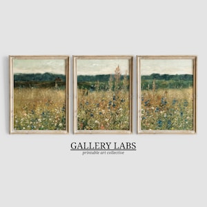Meadow Landscape 3 Piece Wall Art DOWNLOADABLE Living Room Decor PRINTABLE Vintage Painting Farmhouse Wall Decor Antique Oil Painting