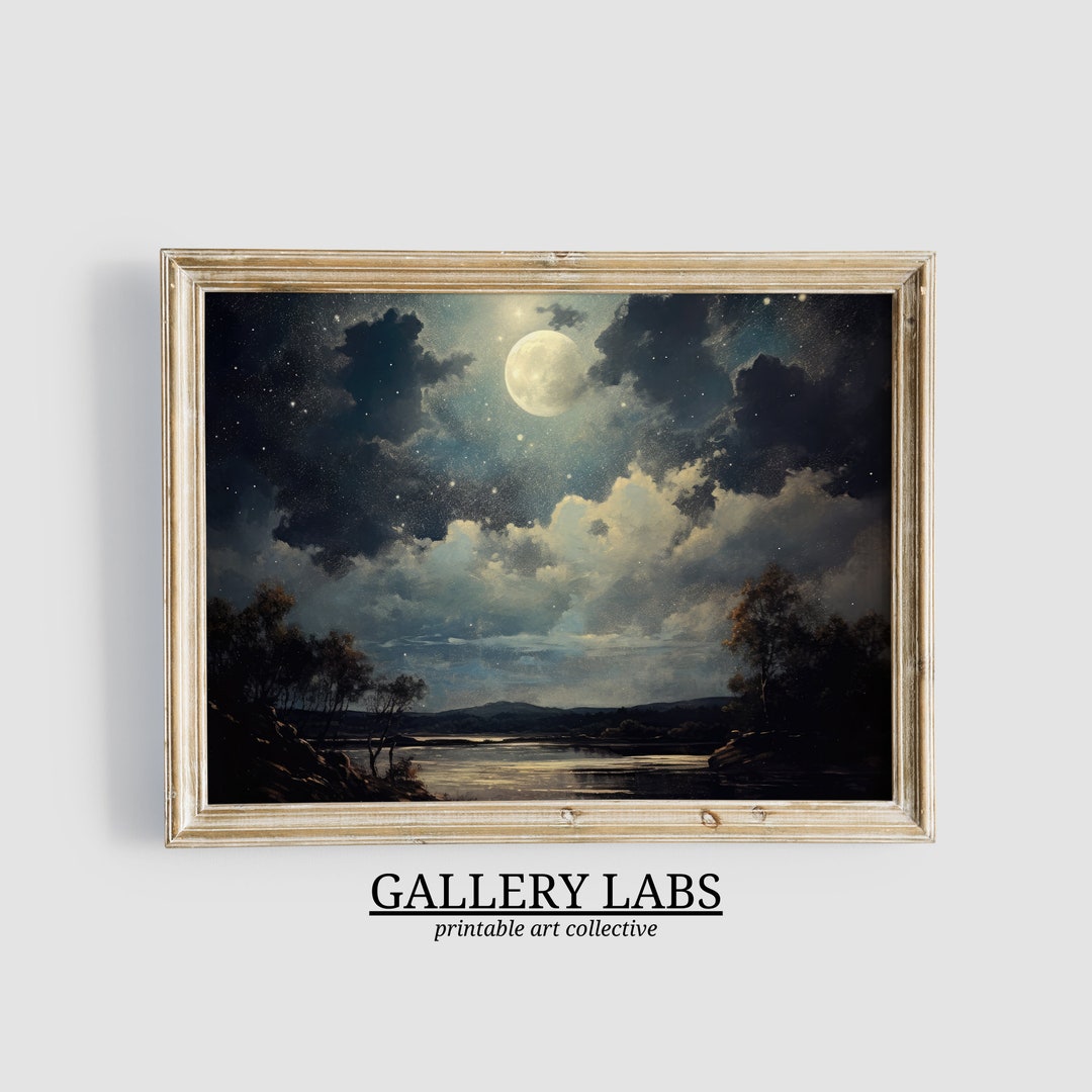 Night Sky Print PRINTABLE Dark Cottagecore DOWNLOADABLE Vintage Oil ...