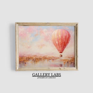 Hot Air Balloon Nursery Print PRINTABLE Pink Aesthetics PRINTABLE Wall Art Travel Nursery Decor Preppy Dorm Painting Cottage Core Decor