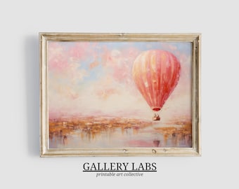 Pink Hot Air Balloon Print • Travel Nursery Decor (Digital Art Download)
